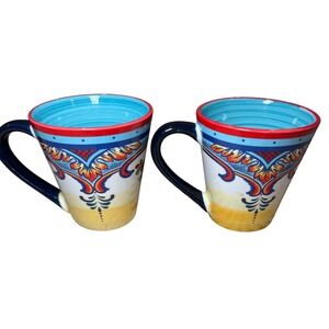 Euro Ceramica Zanzibar Hand Crafted Ceramic Mugs Set of 2 Vibrant Pattern